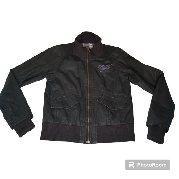Harley-Davidson Embroidered Spellout Black Riding Jacket Coated Womens Medium - Picture 13 of 15